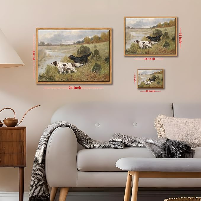 Floating Framed Vintage Hunting Dog Wall Art, Classic Countryside Landscape - Image 3
