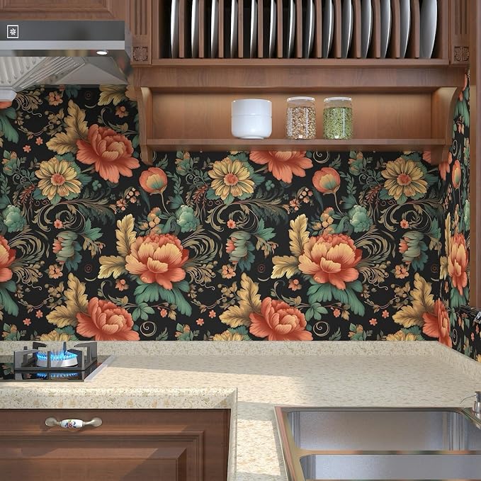 BOKEBEVE Vintage Floral Peel and Stick Wallpaper Vibrant Flower Contact Paper - Image 7