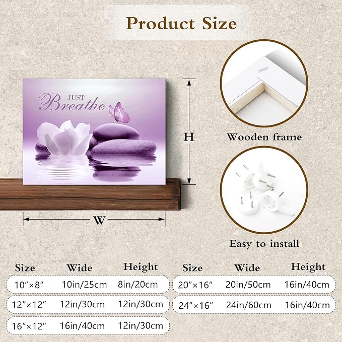 EOBTAIN Zen Bathroom Wall Art Butterfly and Flower Stone Relaxing Just Breathe - Image 7