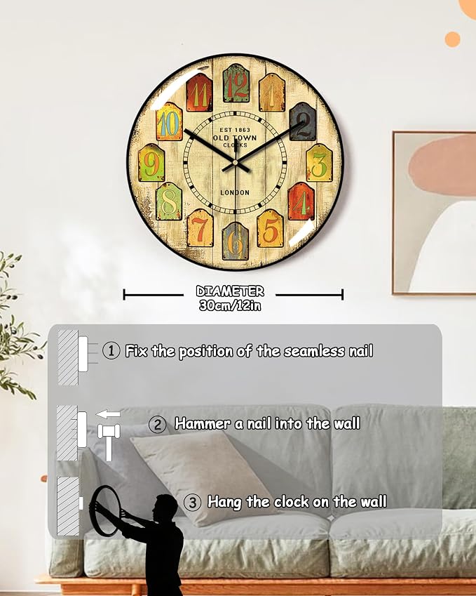 Decorative Wall Clocks Batterys Operated, Retro Wall Clock - Image 6