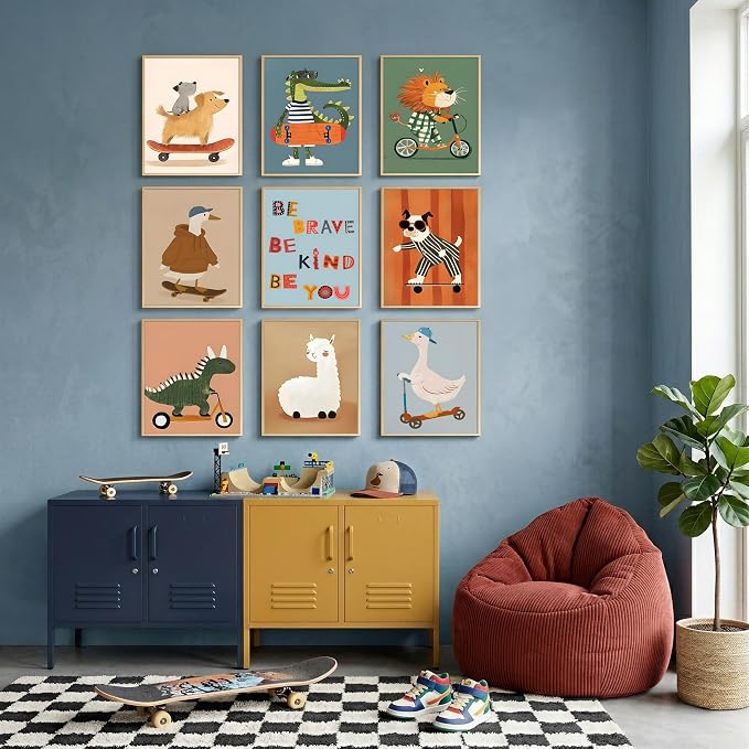 tgguytiy Kids Room Wall Art Set of 9 Cute Cartoon Animal Canvas Prints Nursery - Image 9