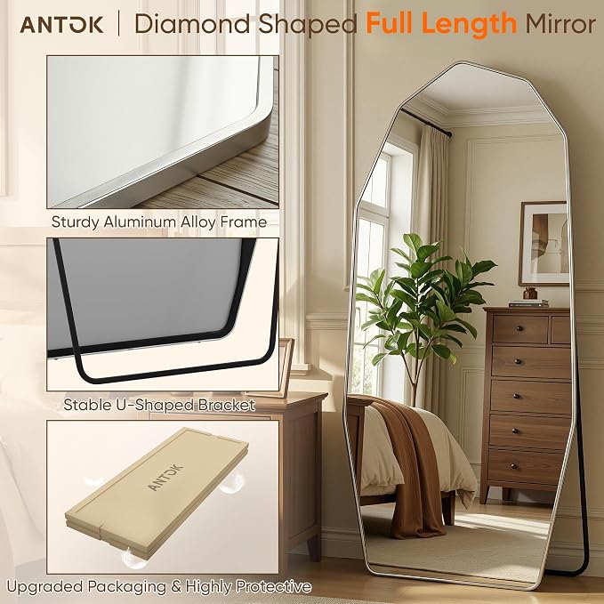 Antok Full Length Mirror, Free Standing Wall Mounted or Leaning Full Body Mirror - Image 6