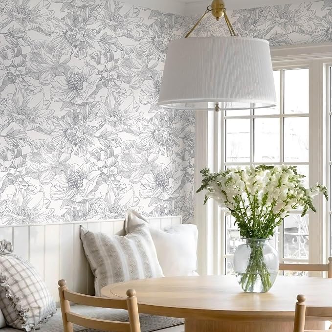 Ismoon Vintage Floral Wallpaper Peel and Stick Boho Beige and Gray Contact - Image 5
