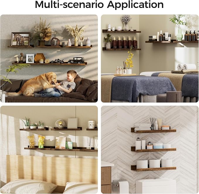 upsimples 6 Pack Wooden Floating Shelves, Wall Storage Decor Shelf - Image 4