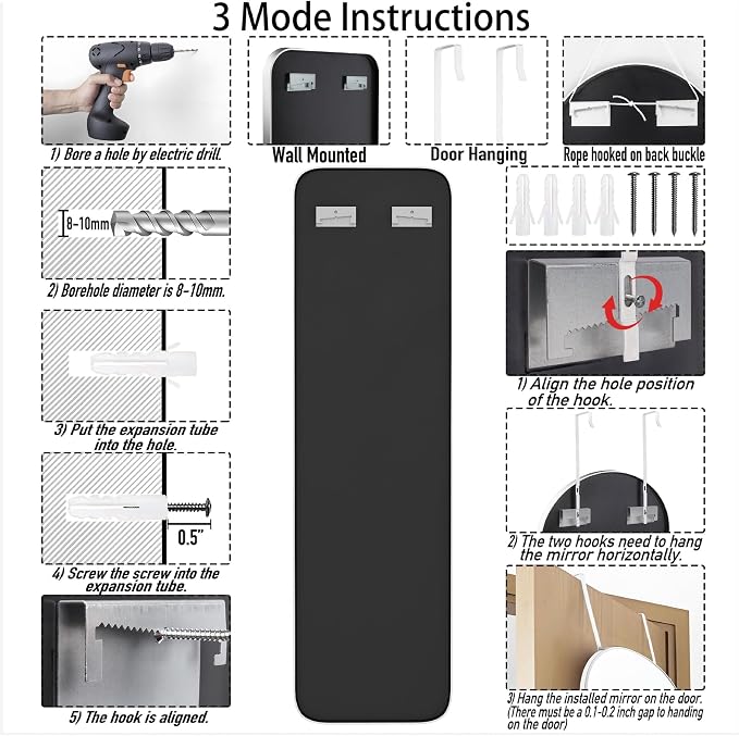SCWF-GZ 47x14 Mirror Rectangle Full Body Length Door Hanging Wall Mounted - Image 6