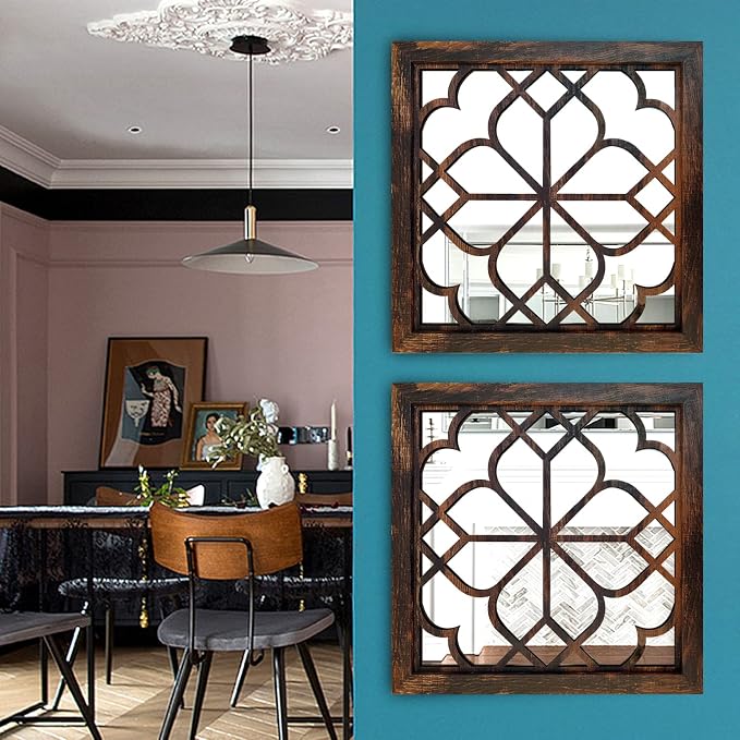 Wocred 2 PCS Square Wall Mirror, Gorgeous Rustic Farmhouse Accent Mirror - Image 3