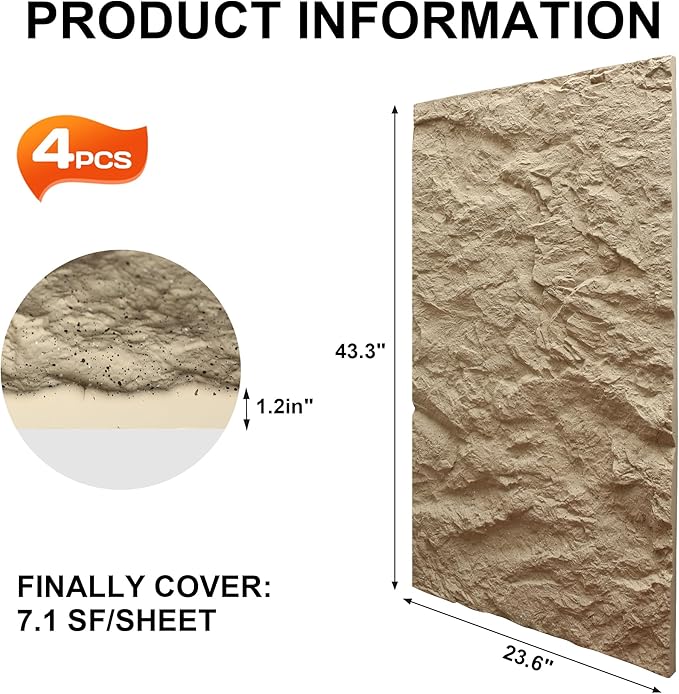 KASARO 3D Faux Stone Wall Panels, Cement Texture Thicker Accent - Image 4