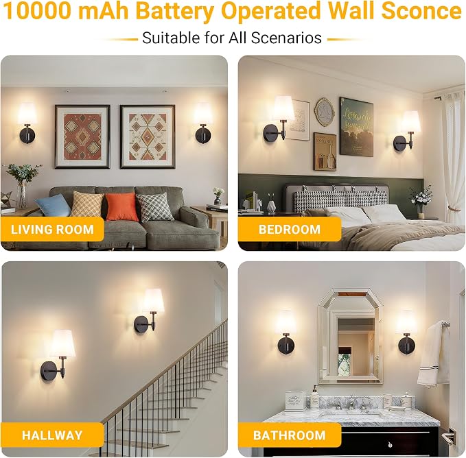 Vimhou Peel and Stick Wall Sconces, Stick On Wall Sconce Set of 2, Battery - Image 8
