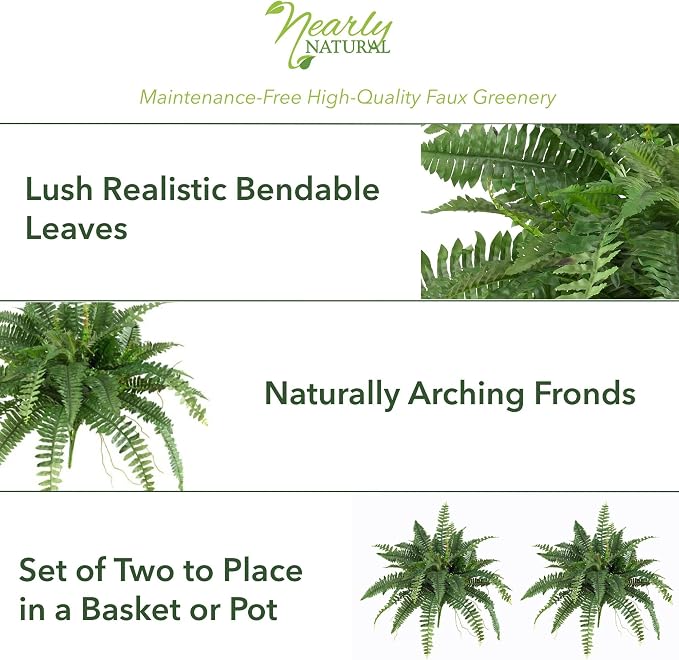 Nearly Natural 40in Hanging Artificial Boston Fern Plant Set of 2 - Image 5