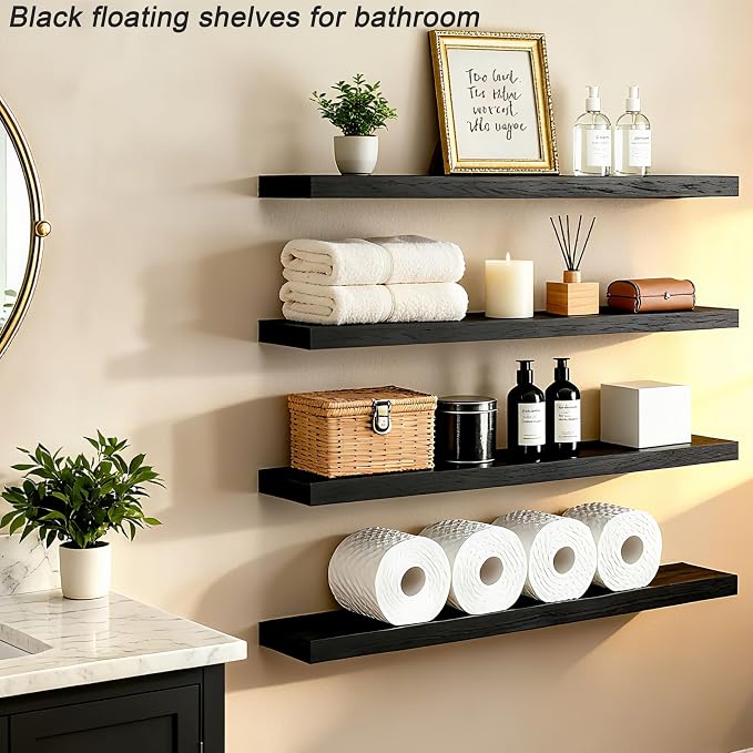 ROGMARS Black Floating Shelves for Wall 36 inch, Rustic Solid Wood Farmhouse - Image 5