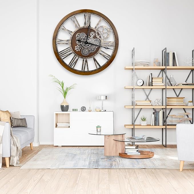 The B-Style Large Real Moving Gears Wall Clock 30 inch Rustic Retro Industrial - Image 6