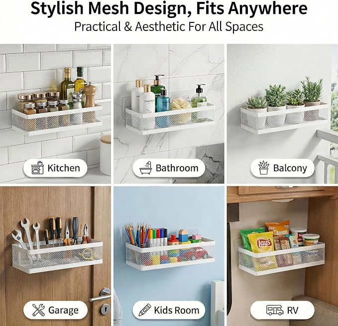 PUSDON Mesh Shower Caddy Wall Mount, Heavy Duty Adhesive Bathroom Shelf - Image 4