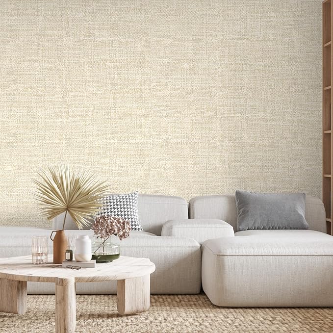 Beige Grasscloth Peel and Stick Wallpaper 17.3"x300" Faux Linen Textured - Image 6