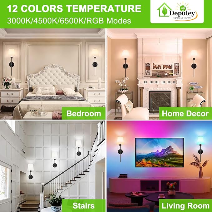 Depuley Battery Operated Wall Sconce: Set of 2 Wireless Wall Lights - Image 2