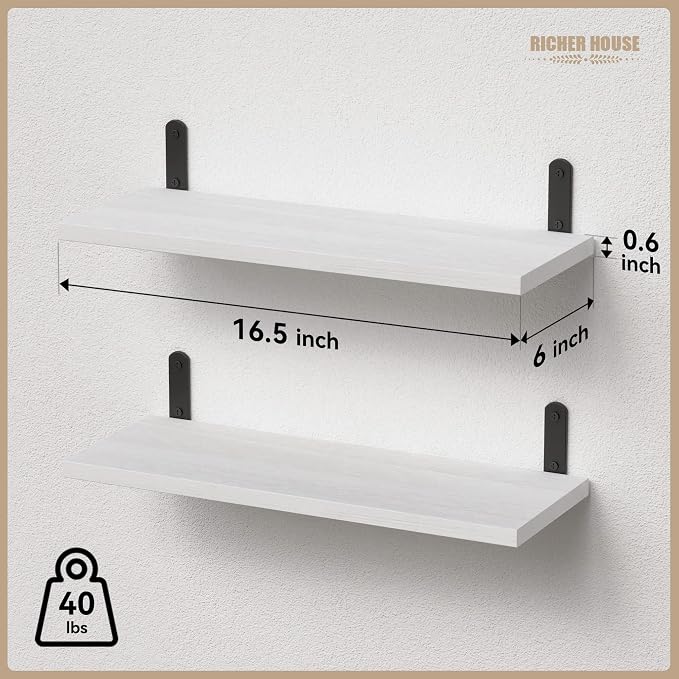 RICHER HOUSE Floating Wall Shelves, Rustic Wood Bathroom Shelves Set of 2 - Image 3