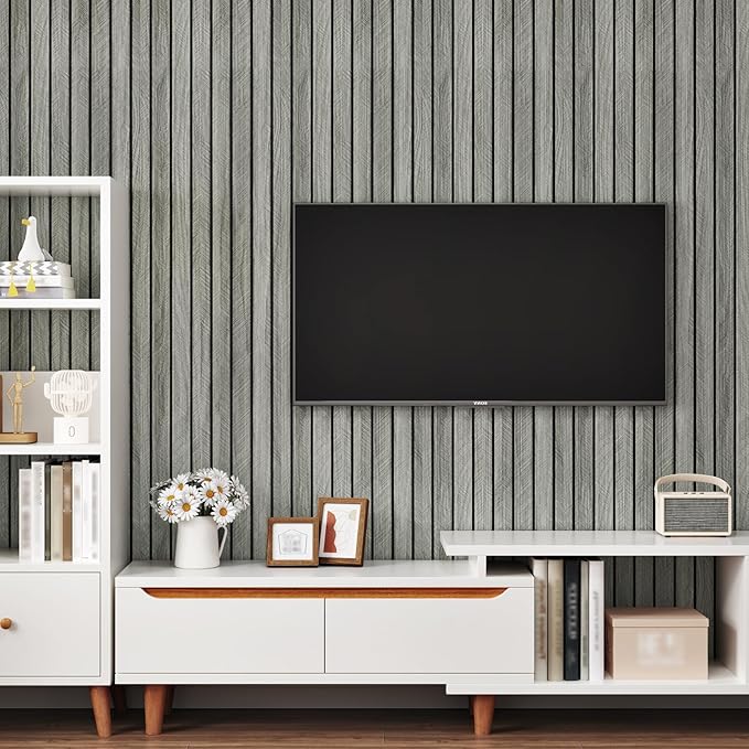Grey Wood Wall Slat Panels Peel and Stick 3D Fluted Wood Panels - Image 2