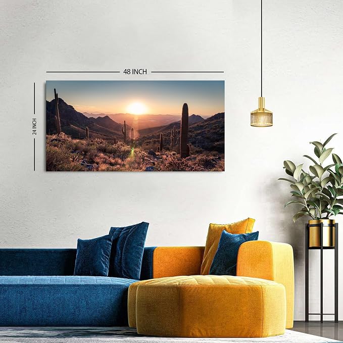 Mountain Wall Art Sunset Cactus Wall Decor Arizona Sonoran Desert Canvas - Image 3