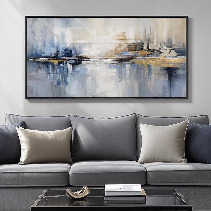 Framed Extra Large Blue Abstract Wall Art - Image 2