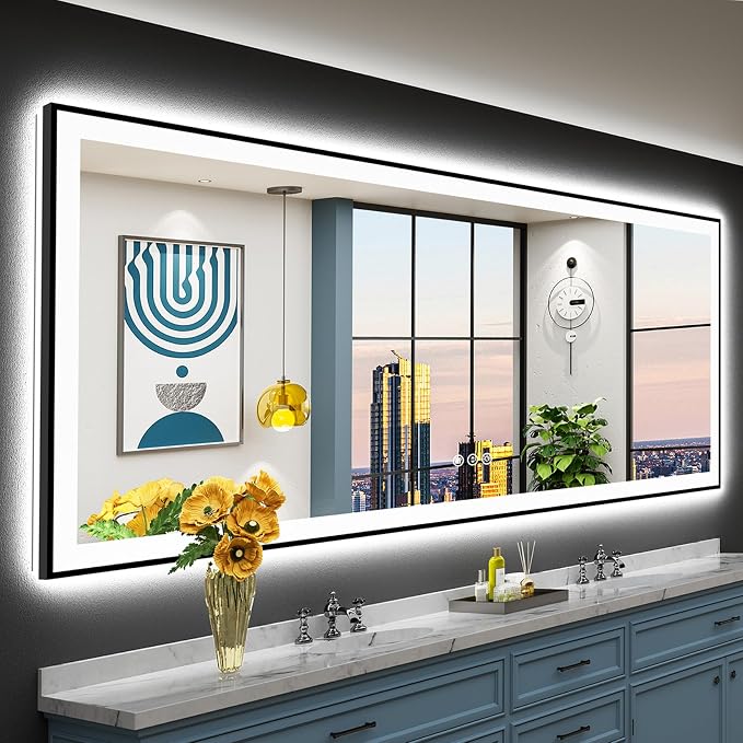 96x36 Black Framed LED Bathroom Mirror by Awandee