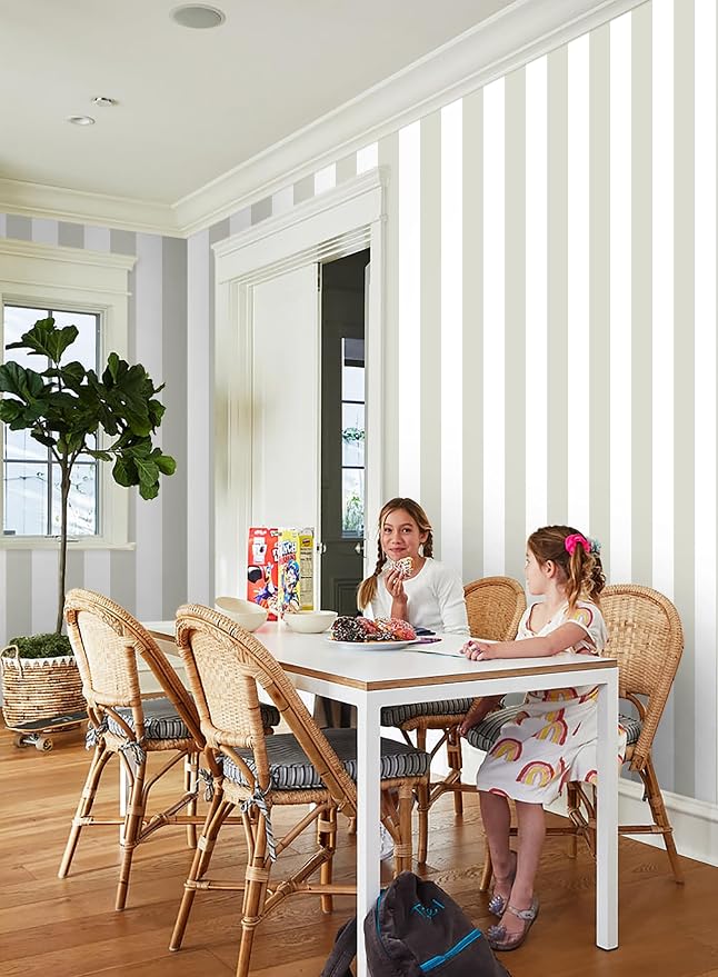 Guvana 17.7"×118" Brown and White Wallpaper Striped Peel and Stick Wallpaper - Image 4