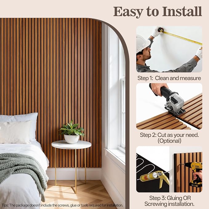 4 Pack Wood Panels for Wall, 94.4" x 12.8" Acoustic Wood Slat Wall Panel for - Image 7