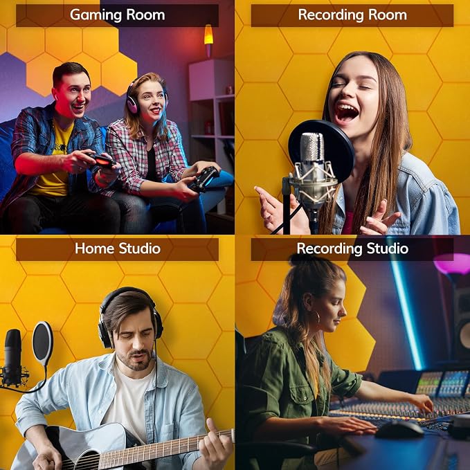 12 Pack Hexagon Acoustic Panels, TONOR 12"x 10"x 04" High Density Sound Proof - Image 6