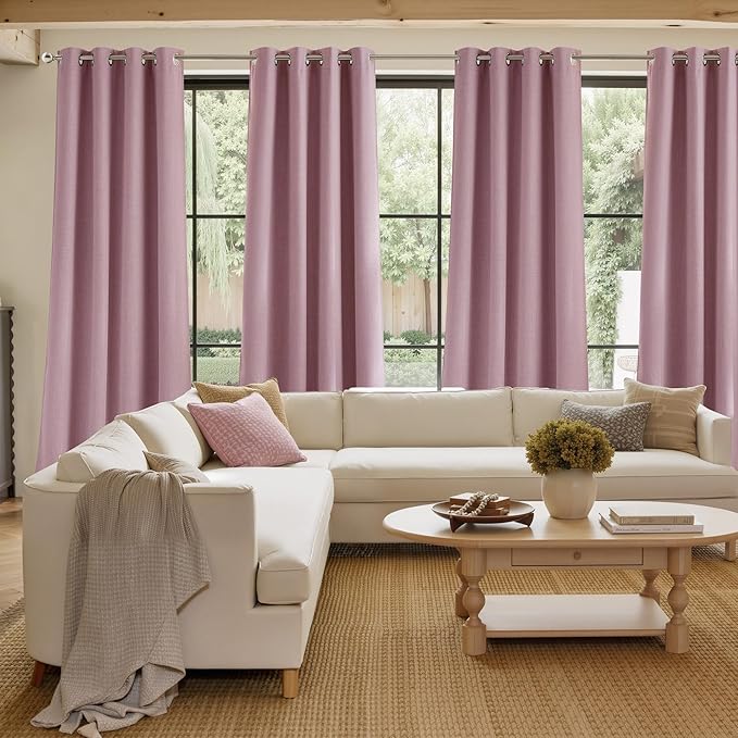 NICETOWN Short Faux Linen Pink Blackout Curtains 63 inches Long - Image 4