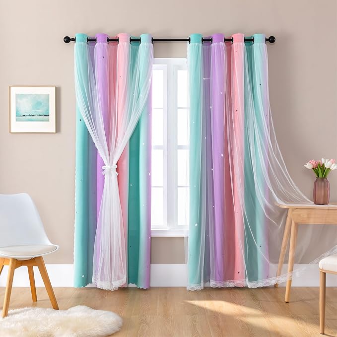 XiDi Curtains for Bedroom Decor, Kids Room Curtains for Girls Rainbow Colour by Addsomecolortolife