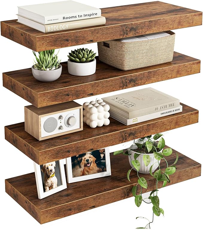 Fixwal Wood Floating Shelves, Wall Shelves Set of 4, Shelves by Fixwal