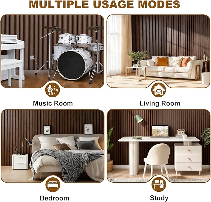 Wood Slat Acoustic Panels, 4 Pack 94.5"x7.9" 3D Wall Panels, Modern Fluted - Image 5