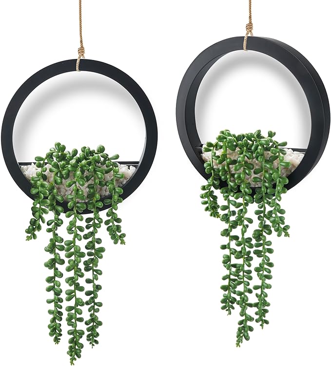 Der Rose 2 Pack Fake Plants Hanging Artificial Succulents Plants in Black Pots by DerRose