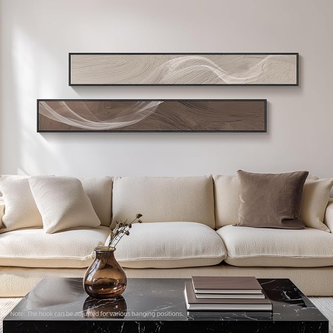 Large Framed Long Narrow Vertical Neutral Abstract Wall Art Set of 2, - Image 5