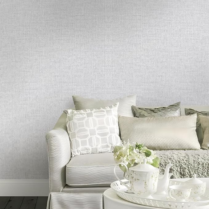 Light Grey Grasscloth Peel and Stick Wallpaper, Vintage Textured Contact Paper - Image 7