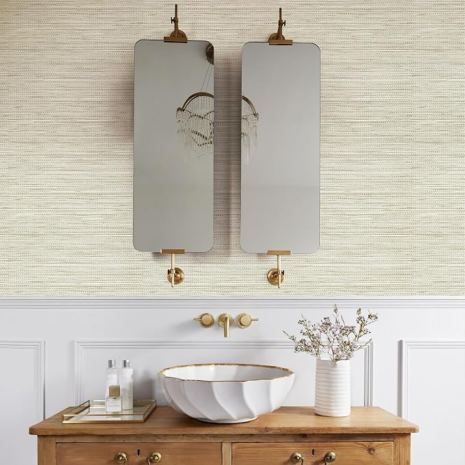 JiffDiff Grasscloth Wallpaper Peel and Stick, 17.3"x472" Cream Grassweave Stick - Image 3