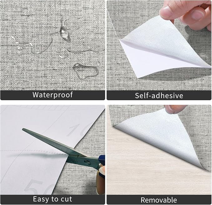 Gray Wallpaper Peel and Stick 15.75x196.85inch Contact Paper Grasscloth - Image 5