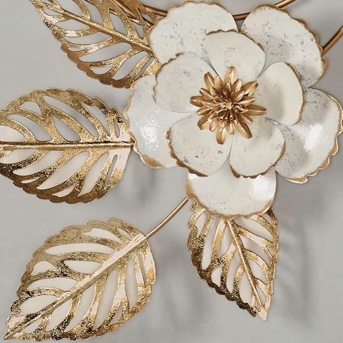 Touch of Class Aurora Ivory and Gold Floral Wall Art Clock - Image 5