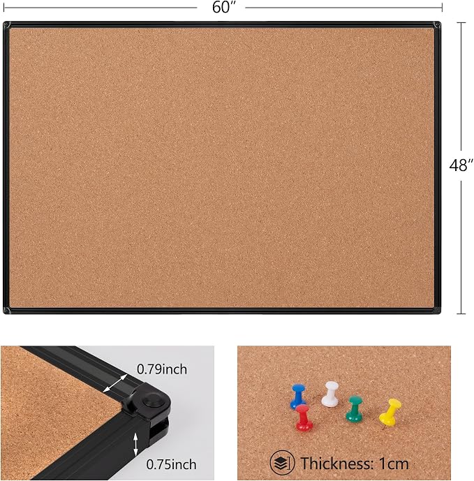 Extra Large Cork Bulletin Board 60" X 48", Wall Mounted Notice Pin Board - Image 6