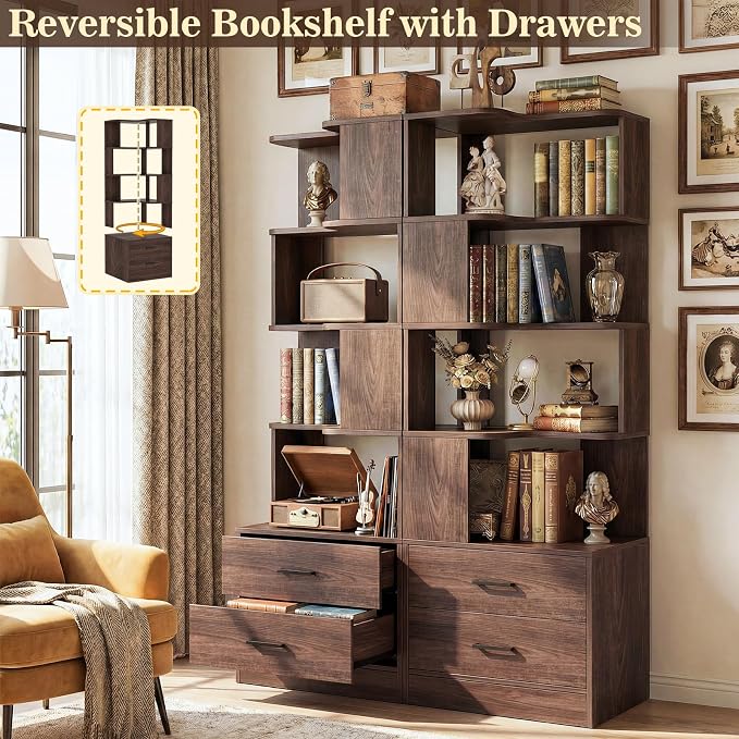 Armocity Corner Bookshelf with Drawers, 7 Tier Corner Book Shelf Display - Image 3