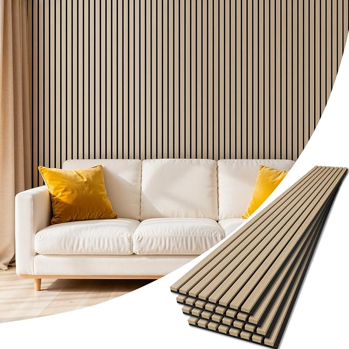 4 Pack Wood Panels for Wall, 94.4" x 12.8" Acoustic Wood Slat Wall Panel for by Vellorise