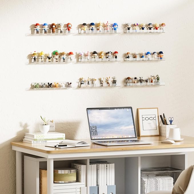 upsimples 6 Pack Clear Acrylic Shelves, 1.7" x12" Clear Wall Shelves - Image 2