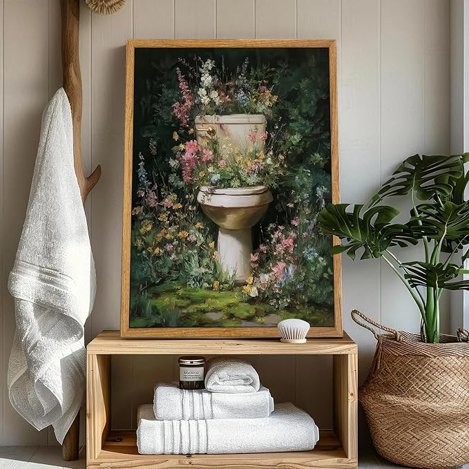 AtterrirArt Framed Funny Bathroom Wall Art, 12 * 16inch, Vintage Toilet Bowl - Image 6
