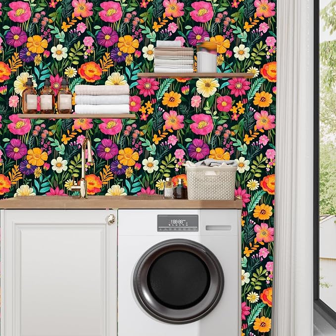 BOKEBEVE Watercolor Floral Wallpaper Peel and Stick Colorful Contact Paper - Image 2