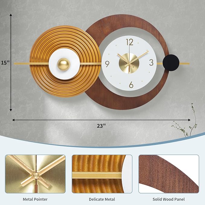 Wall Clock Modern Battery Operated Big Clocks Metal and Wooden Nordic Style - Image 2