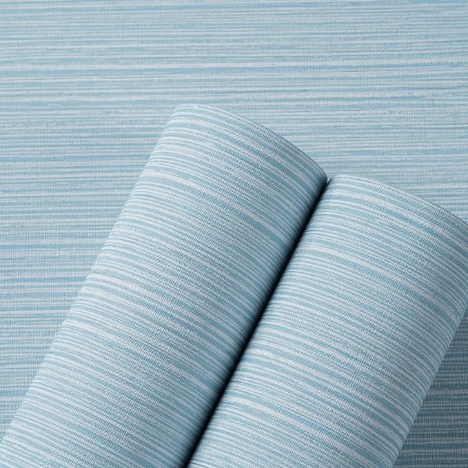 Grasscloth Textured Wallpaper Light Blue Linen Thick 24" X 394" Fabric Contact - Image 4