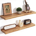 Floating Shelves for Wall Decor, Rustic Solid Elm Wood Live Edge Floating by FLYJOE