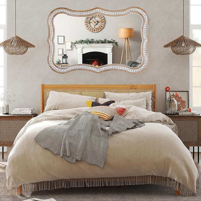 35x24 Inch Wavy Wooden Frame Mirror - Image 6