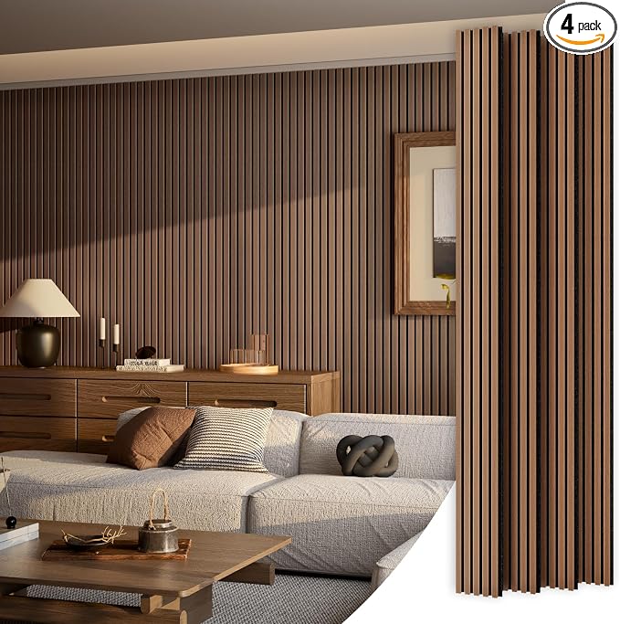 Wood Slat Acoustic Panels, 4 Pack 94" x 8" Wood Wall Panels, Soundproof Wood by HomeUpgradeMadeSimple