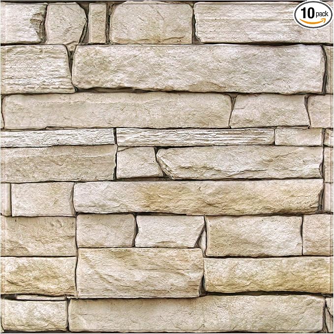 COMSTICKC 3D Peel and Stick Faux Stone Wall Sticker, Ultra-Light Thin PVC Rock by COMSTICKCDECOR