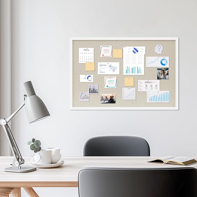 DAHAPYBOO Cork Board with Linen White, Bulletin Board 30"x20" Hanging Corkboards - Image 3