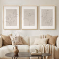 Framed Neutral Botanical Wall Art Set of 3, Minimalist Contemporary Floral Line by Cuspin